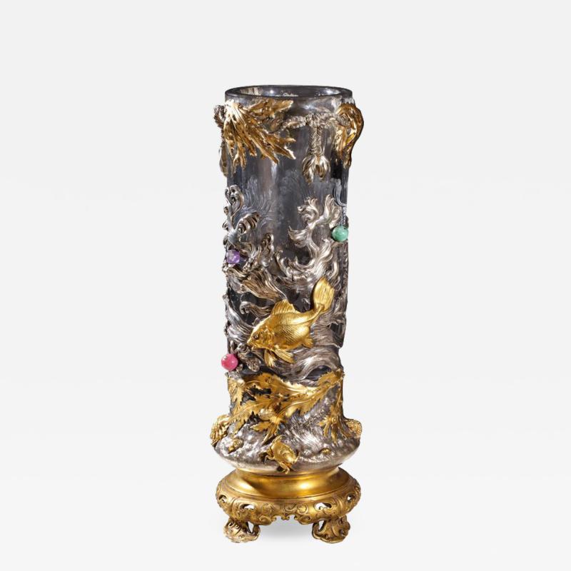 French Japonisme Ormolu and Silvered Bronze Cut Glass Vase LEscalier De Cristal