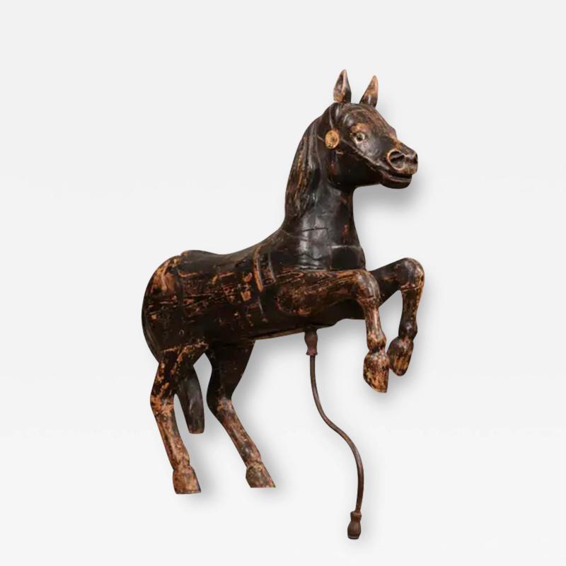 French Late 19th Century Carved Carousel Prancing Horse Sculpture with Patina