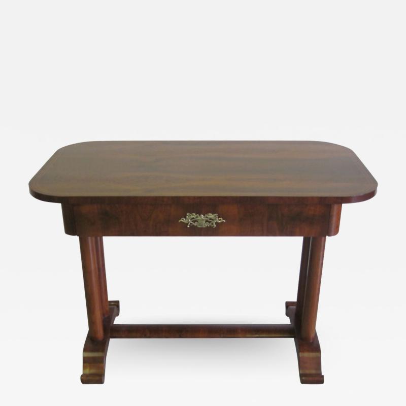 French Late Art Deco Modern Neoclassical Desk Console Vanity in Walnut