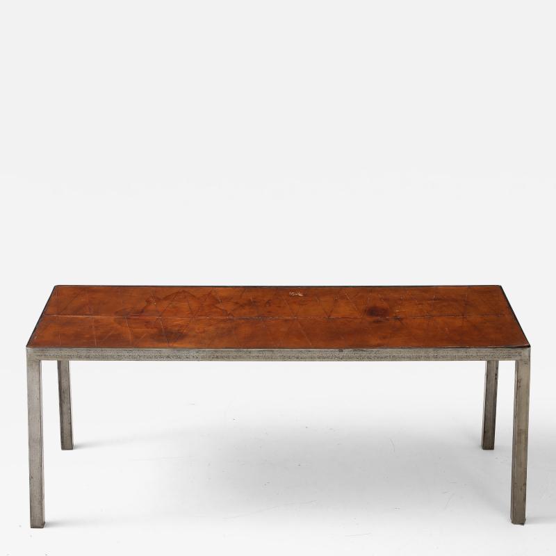 French Leather Metal Coffee Table France C 1950 s