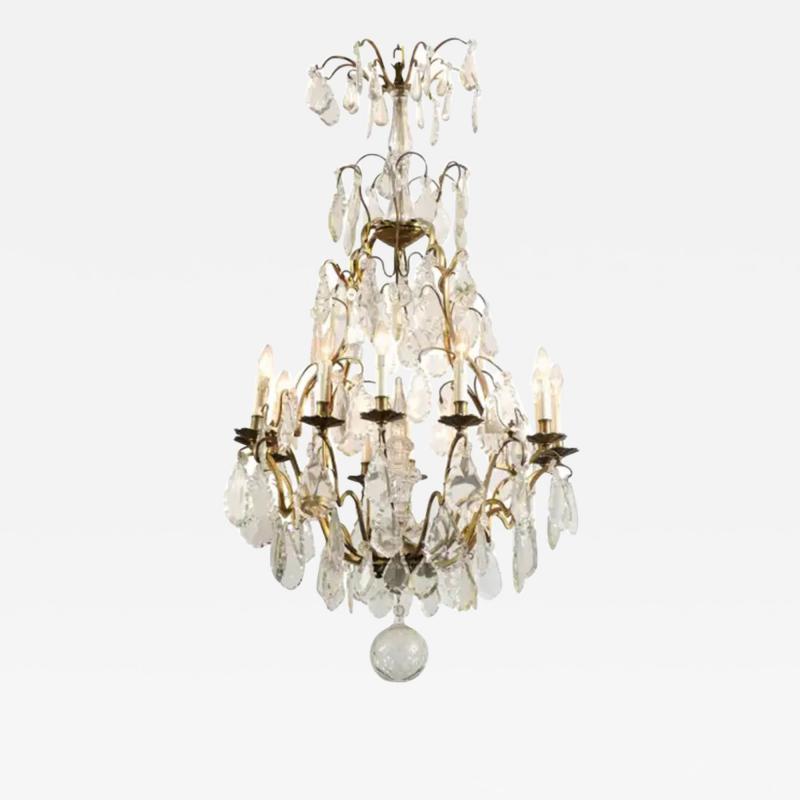 French Louis Philippe Period 10 Light Crystal Chandelier with Gilt Armature