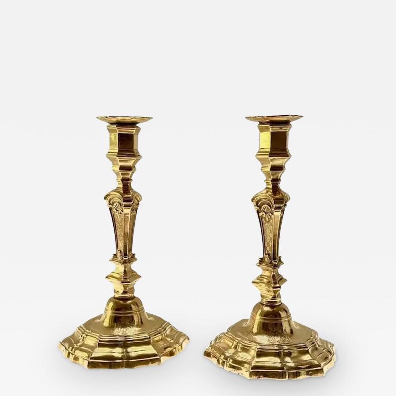 French Louis XIV Style Ormolu Bronze Armorial Candlesticks Pair circa 1840