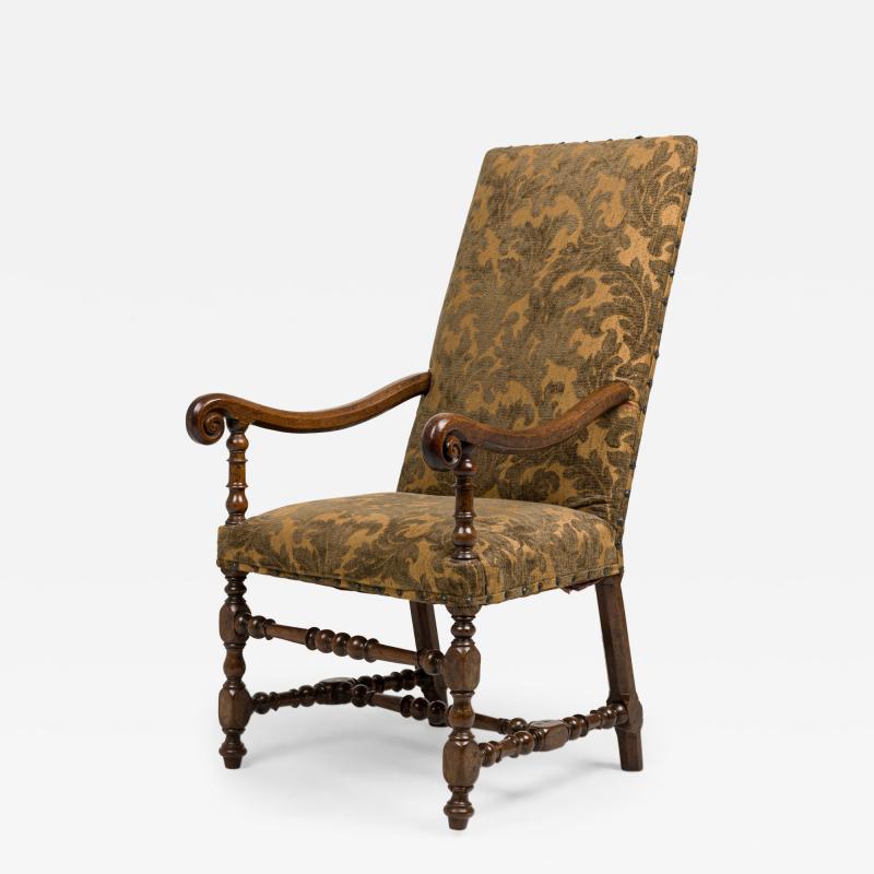 French Louis XIV Walnut Floral tapestry Upholstered Armchair