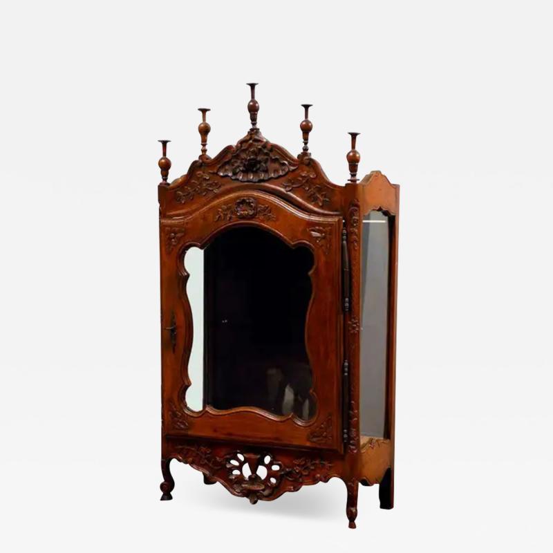 French Louis XV 18th Century Walnut Vitrine Display Cabinet with Glass Door