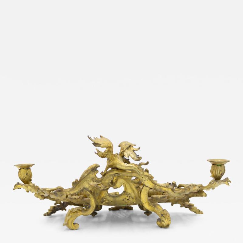 French Louis XV Bronze Dore Inkwell Candleholder