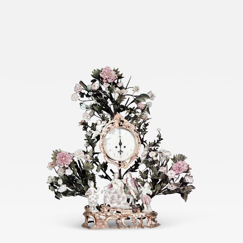 French Louis XV Floral Mantel Clock