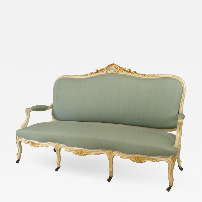 French Louis XV Green Upholstered Settee