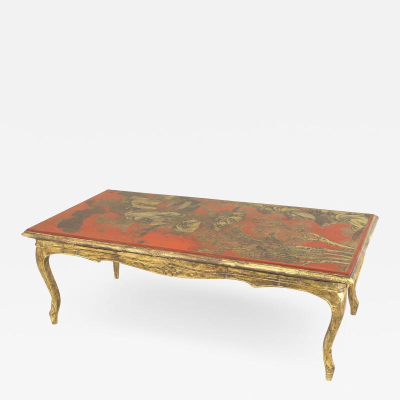 French Louis XV Red Lacquered Chinoiserie Coffee Table