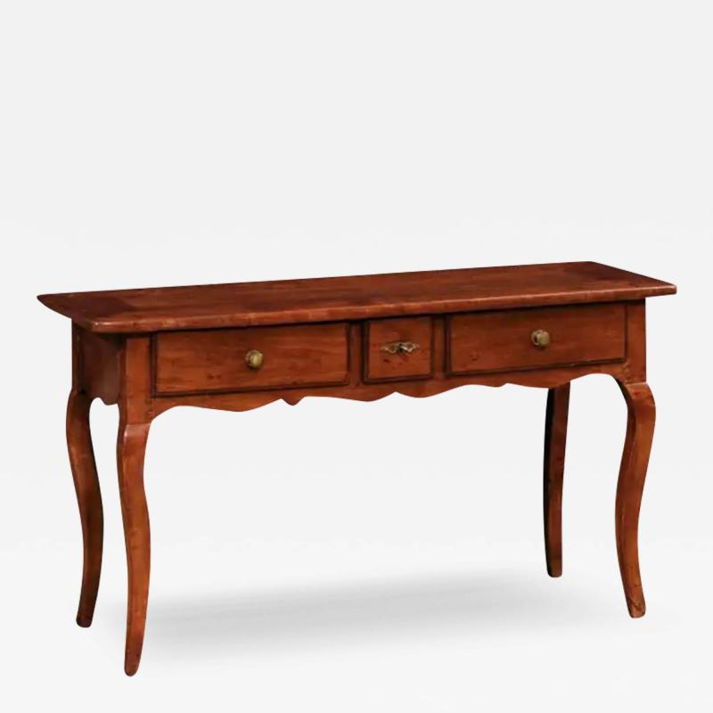 French Louis XV Style 19th Century Walnut Console Table with Three Drawers