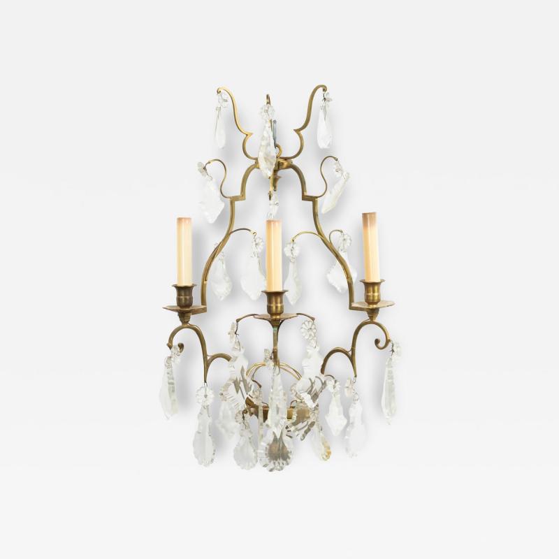 French Louis XV Style Bronze and Crystal Wall Sconces