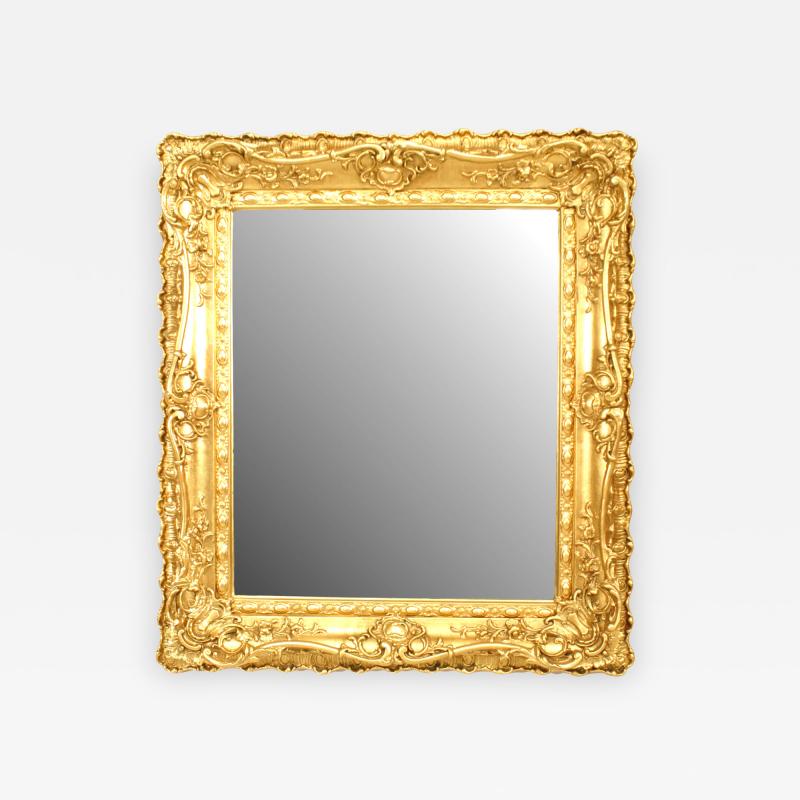 French Louis XV Style Carved Gold Painted Bevelled Wall Mirror