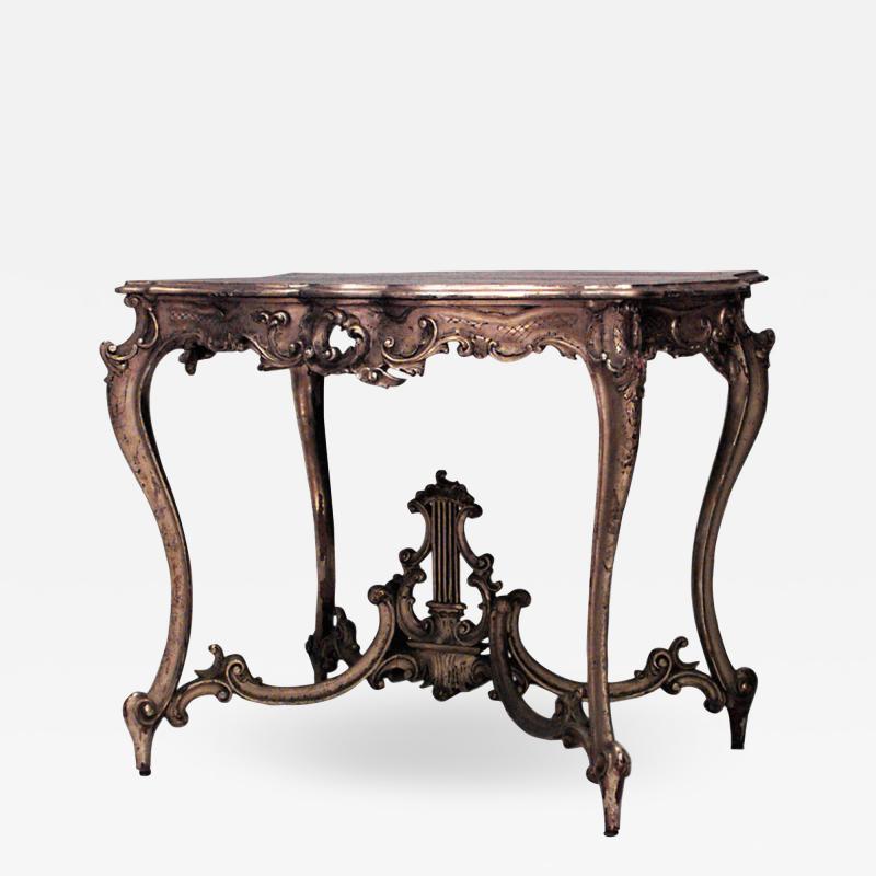French Louis XV Style Gilt Fruitwood Lyre Center Table