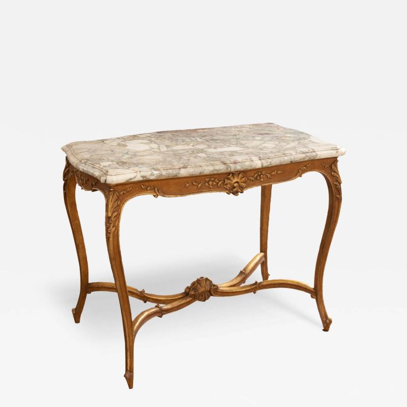 French Louis XV Style Gilt Marble Table