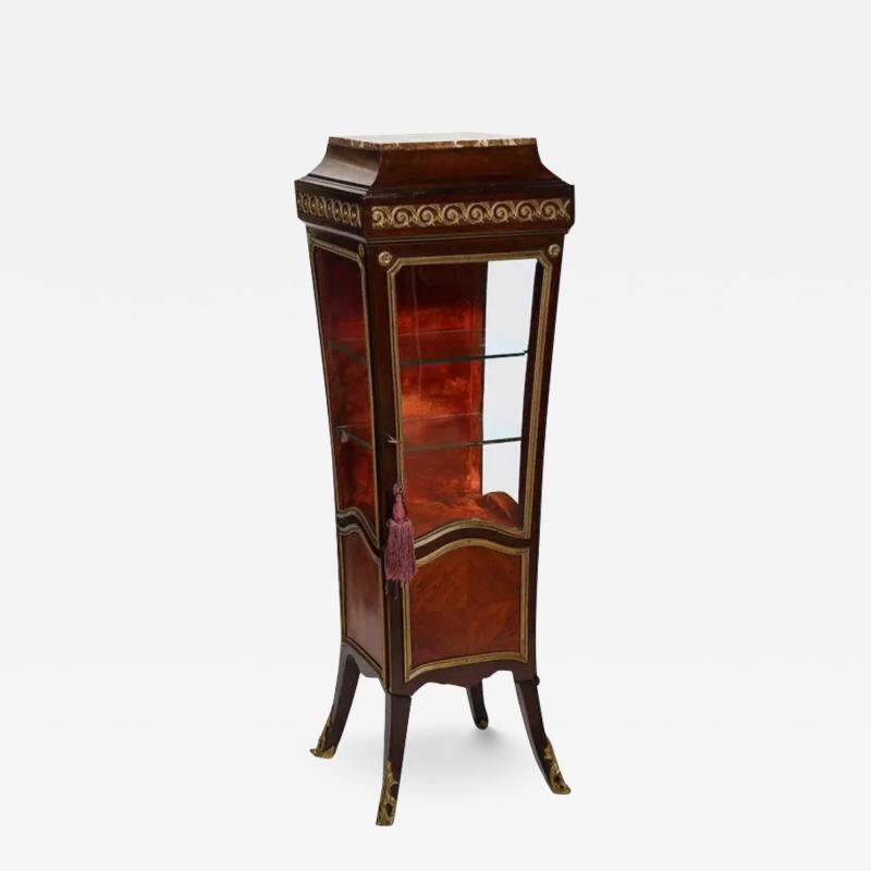 French Louis XV Style Gilt Mounted Kingwood Pedestal Vitrine Cabinet circa 1880