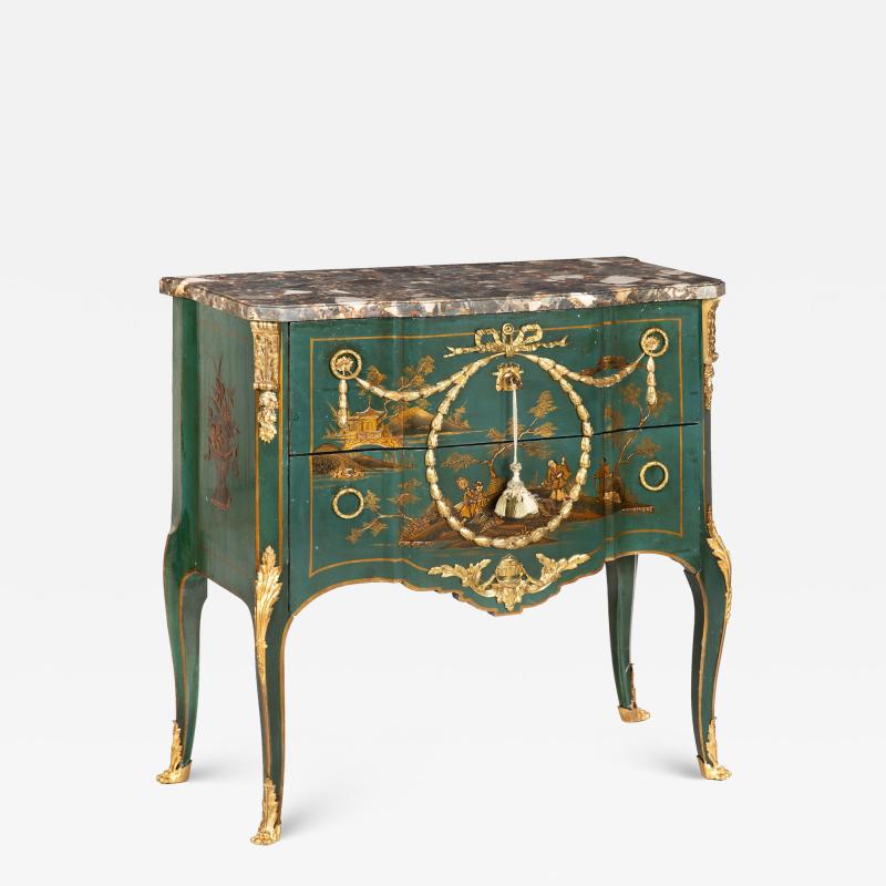 French Louis XV Style Green Chinoiserie Commode Chest of Drawers
