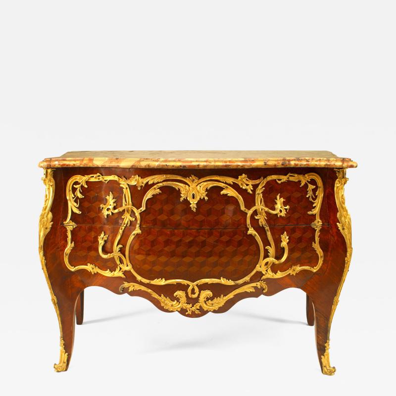 French Louis XV Style Inlaid Parquetry Commode