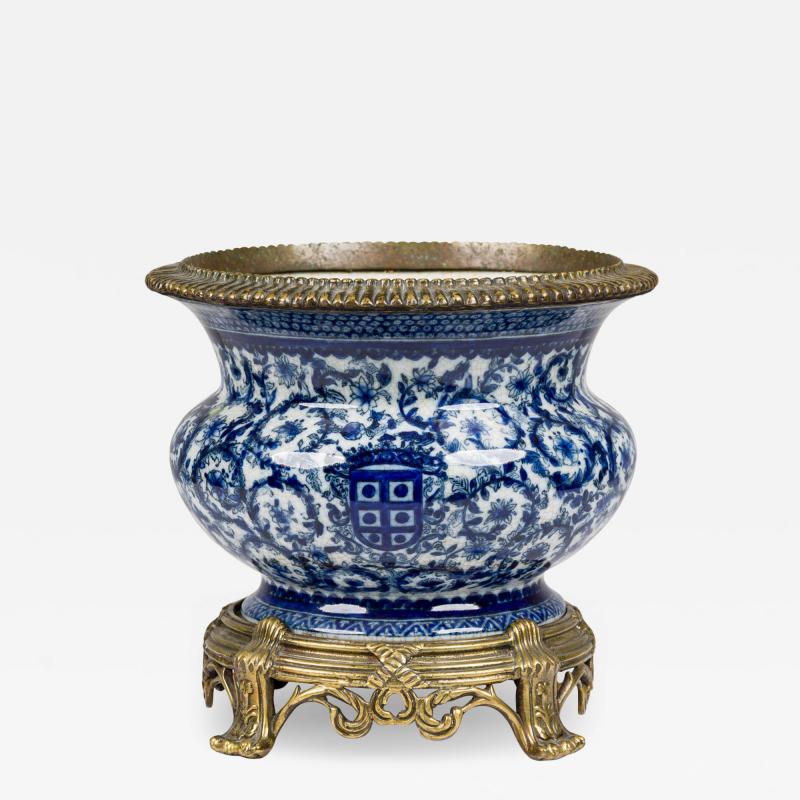 French Louis XV Style Ormolu Mounted Blue and White Porcelain Cachepot