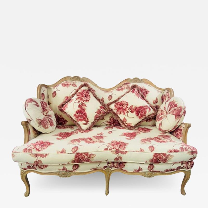 French Louis XV Style Settee or Canape With Floral Upholstery in Red White