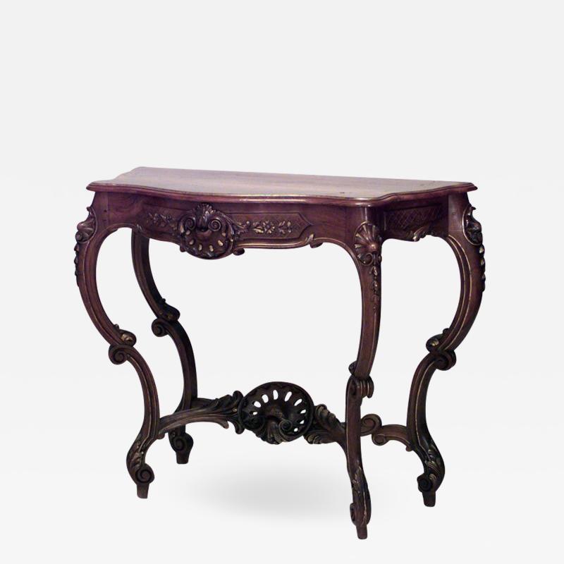 French Louis XV Style Walnut and Gilt Console Table