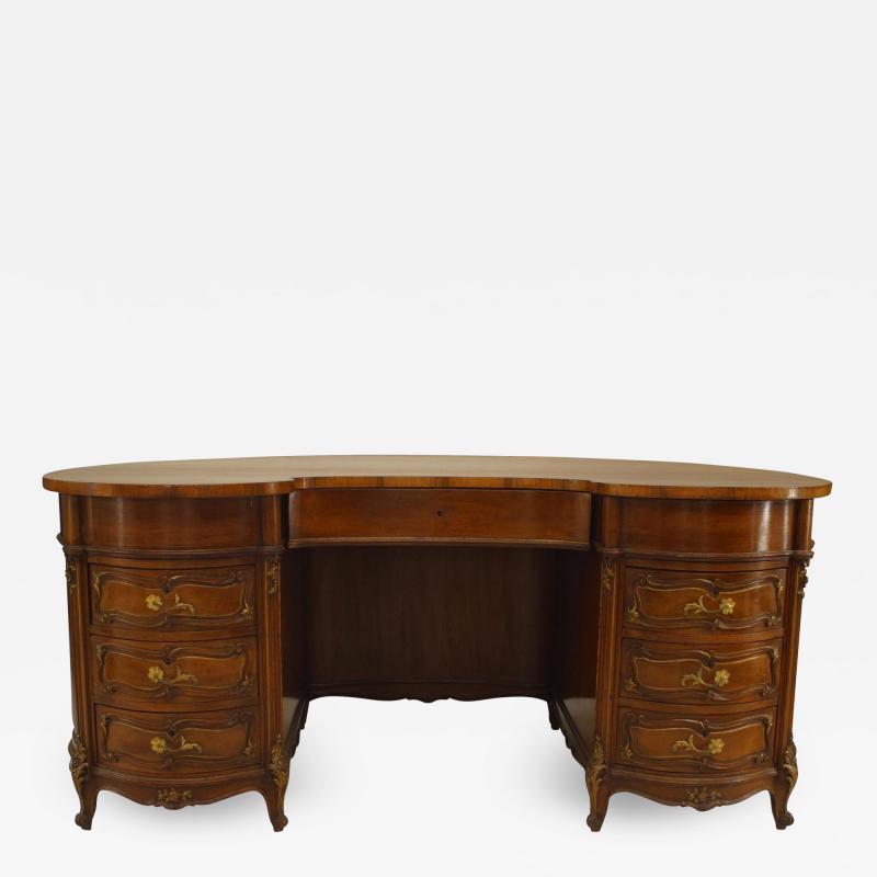 French Louis XV Walnut Kidney Kneehole Desk