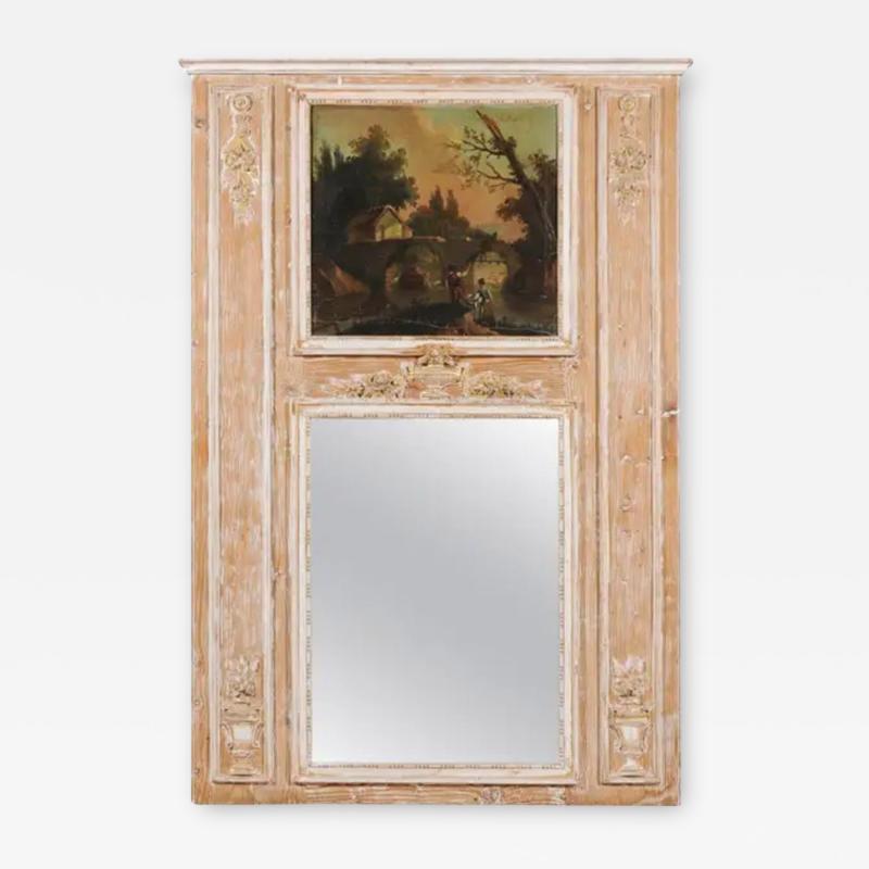 French Louis XVI 1790s Trumeau Mirror with Original Painting and Gilt Details