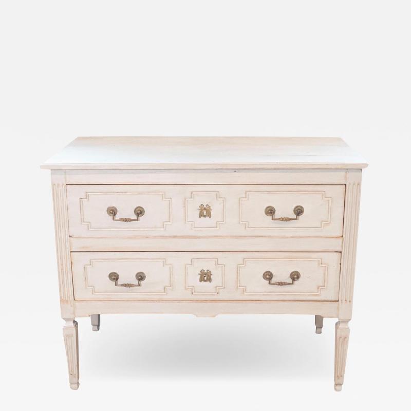 French Louis XVI 18th Century Painted Two Drawer Commode with Fluted Accents