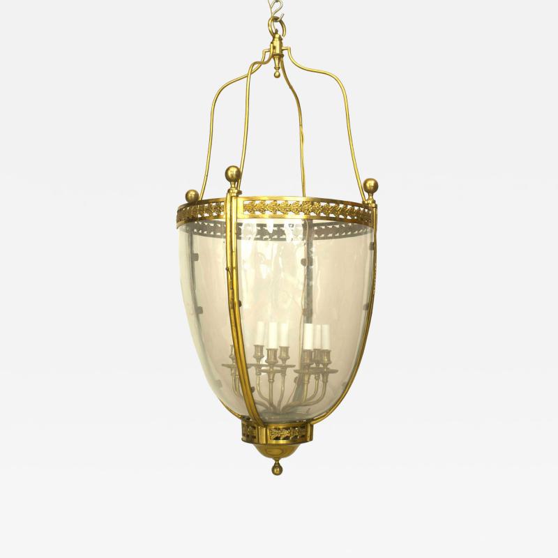 French Louis XVI Bronze Dore and Glass Hanging Lantern