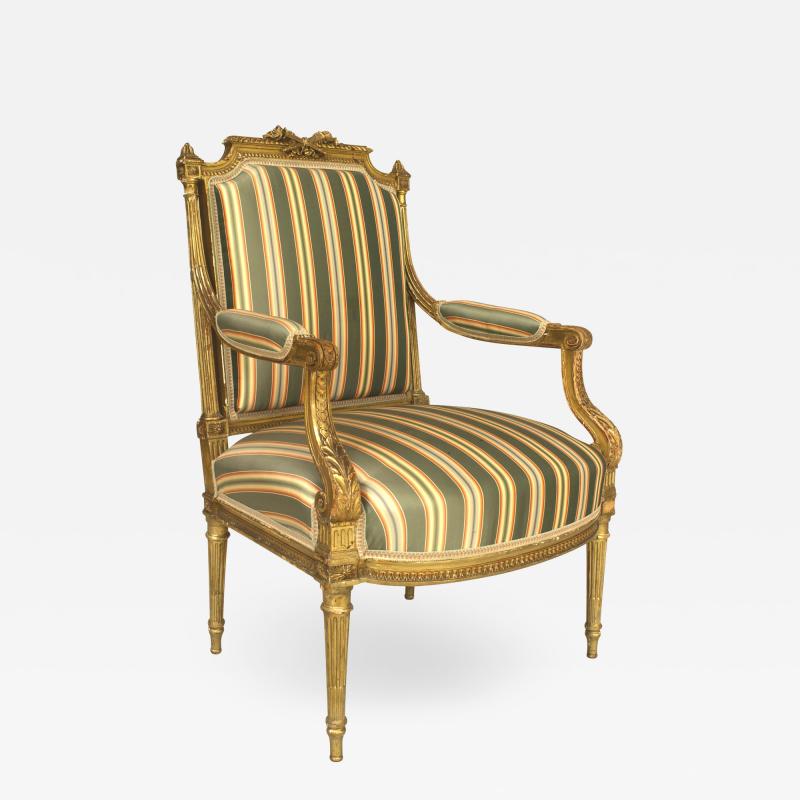 French Louis XVI Gilt Arm Chair