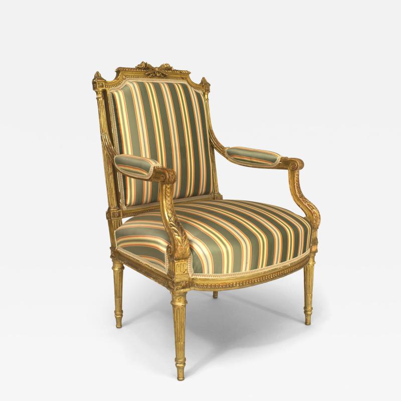 French Louis XVI Gilt Arm Chair