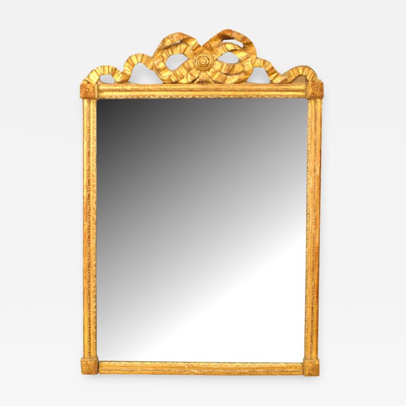 French Louis XVI Gilt Wood Ribbon Pediment Wall Mirror