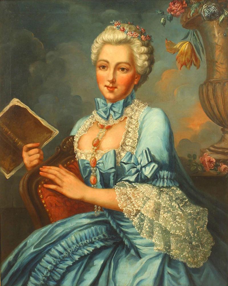 French Louis XVI Lady in Blue Portrait