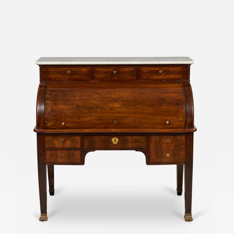 French Louis XVI Mahogany and Marble Roll Top Desk