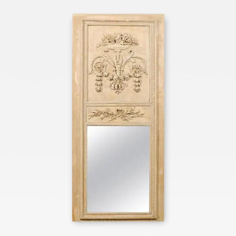 French Louis XVI Period 1790s Painted Wood Trumeau Mirror with Scrollwork Motifs
