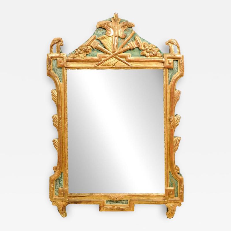 French Louis XVI Period 18th Century Gilded Mirror with Carved Musical Allegory