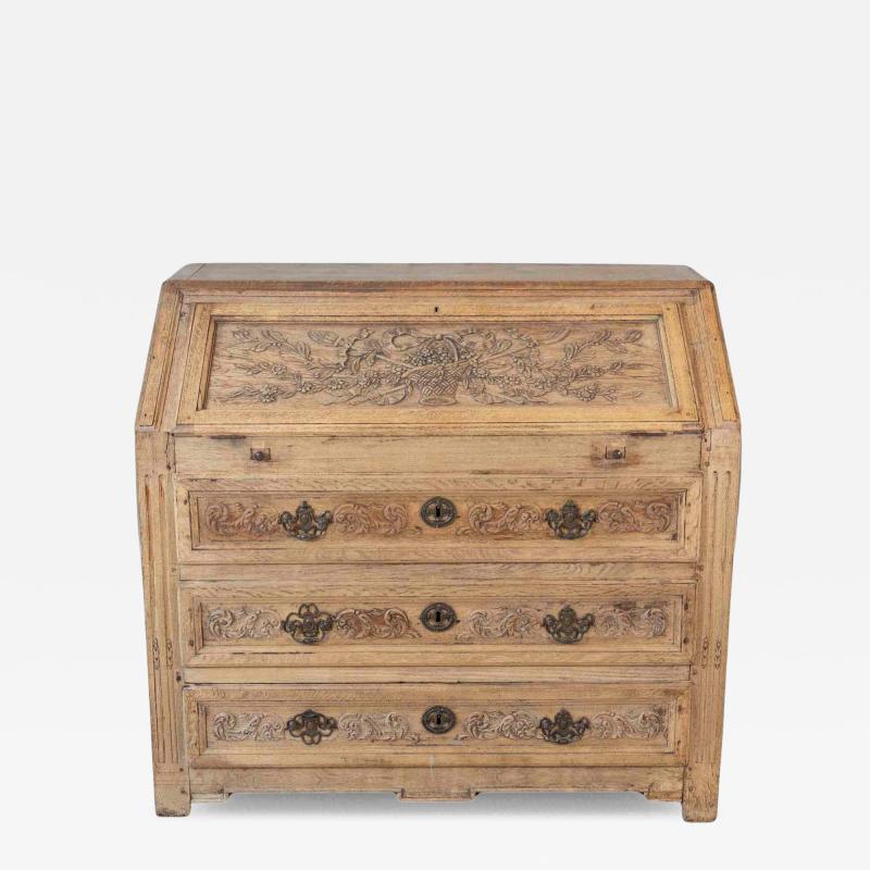French Louis XVI Period Carved Oak Slant Front Secretary Desk Li ge Late 18th