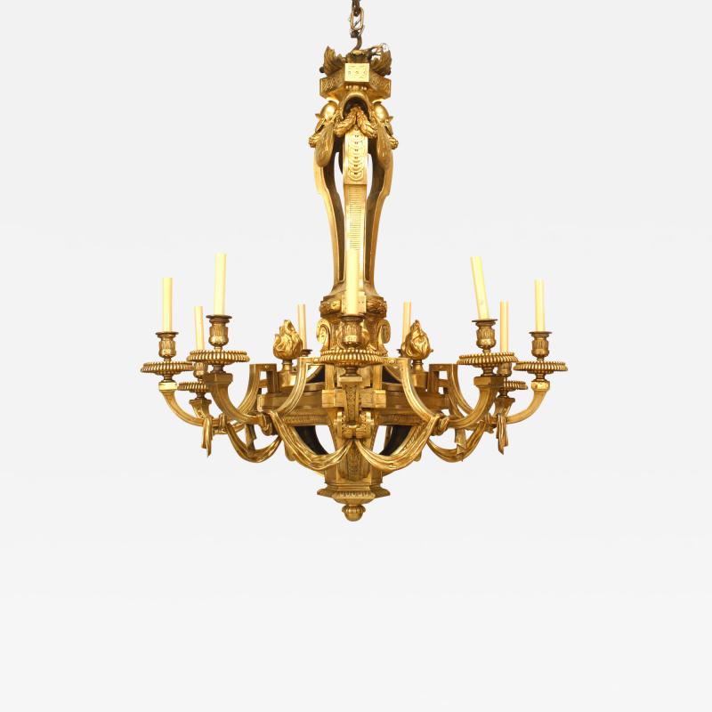 French Louis XVI Style 19th Cent Bronze Dore 12 Arm Chandelier