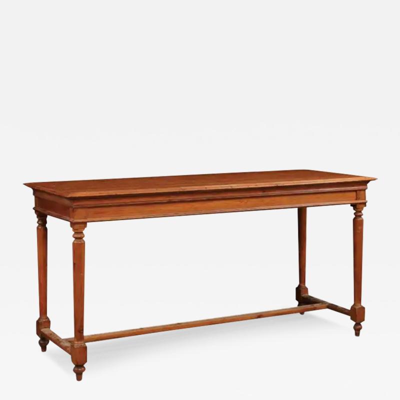 French Louis XVI Style 20th Century Pine Console Table with Cylindrical Legs