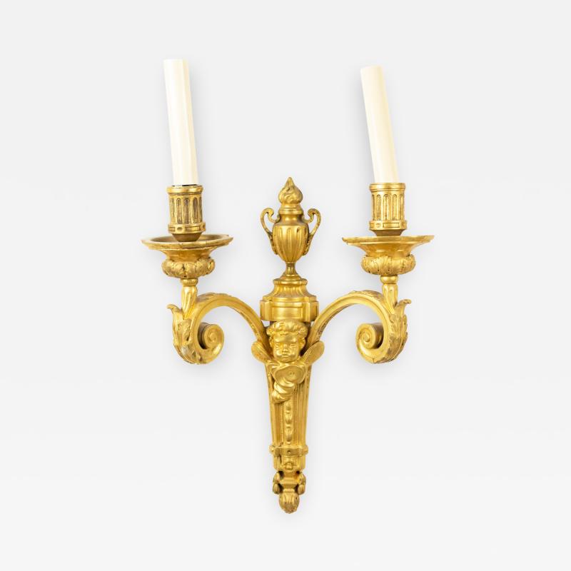 French Louis XVI Style Bronze Dore Cupid Wall Sconce