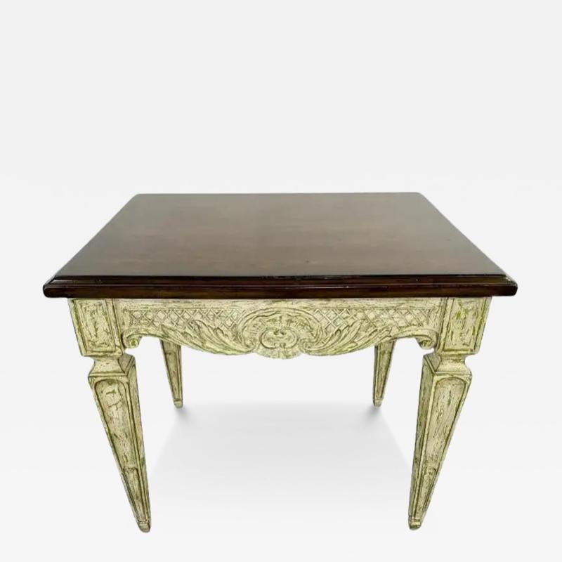 French Louis XVI Style Carved Antiqued Finish Green Side or End Table
