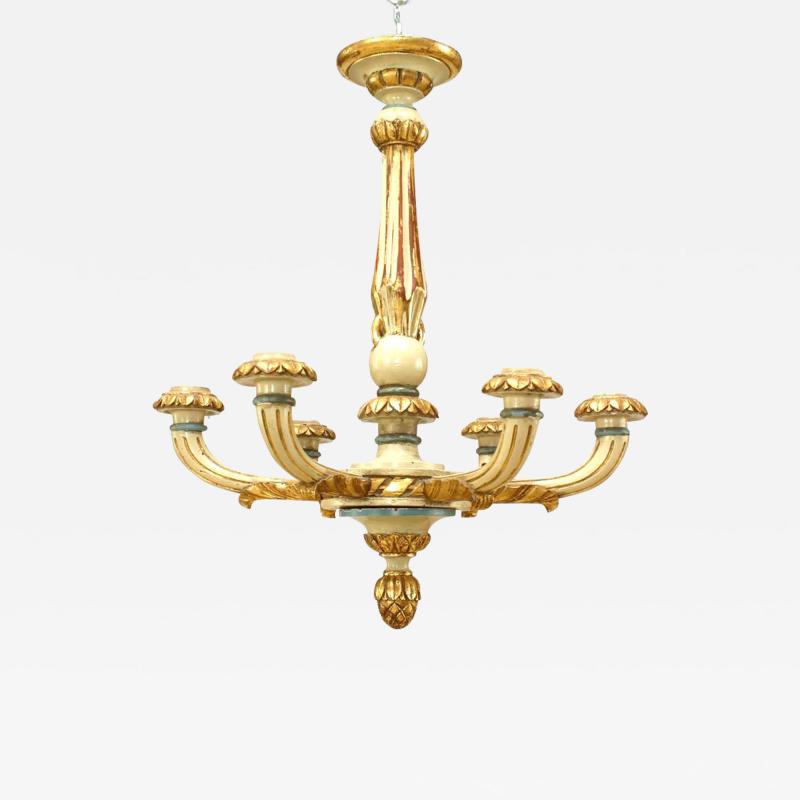 French Louis XVI Style Carved Grey Painted Chandelier