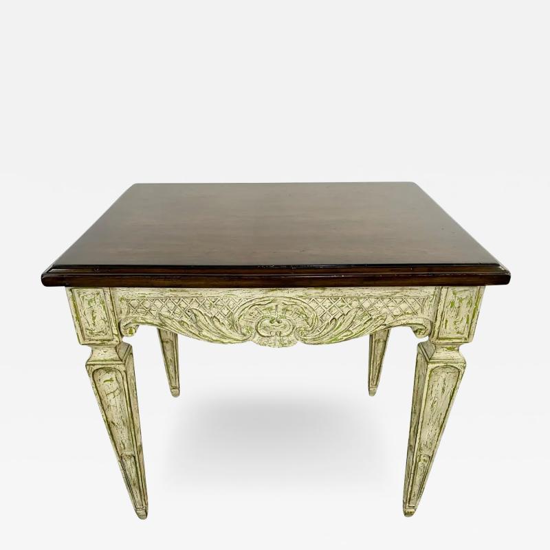 French Louis XVI Style Craved and Distressed Finish Side or End Table