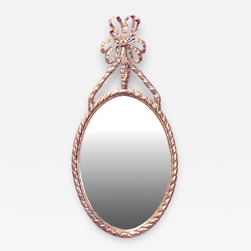 French Louis XVI Style Gilt Bow Oval Wall Mirror