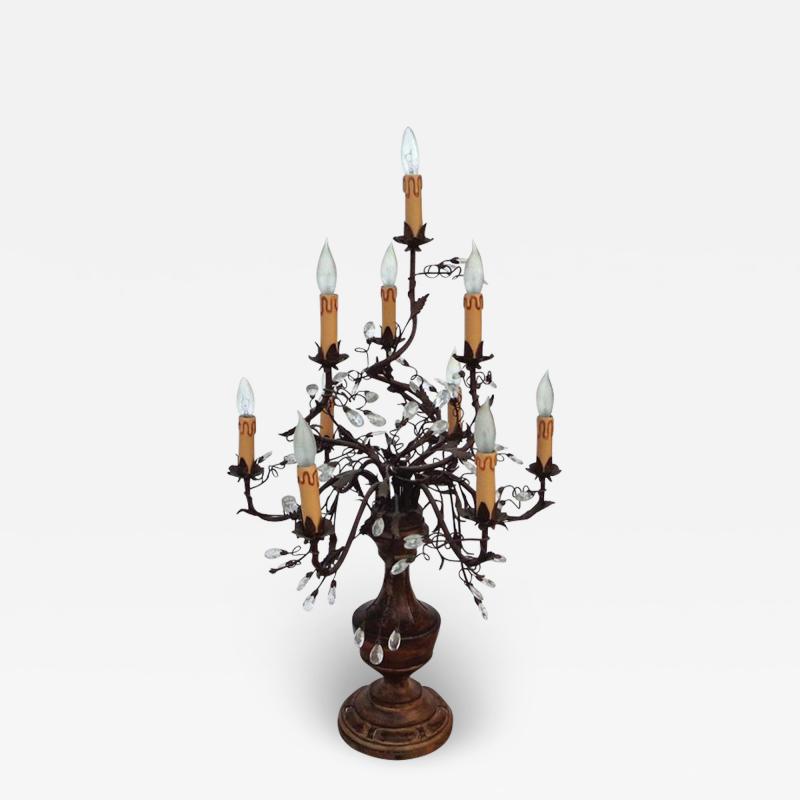 French Louis XVI Style Gilt and Crystal Candelabra Table Lamp
