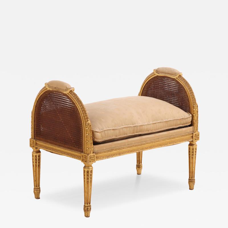 French Louis XVI Style Giltwood and Caned Bench C 1900