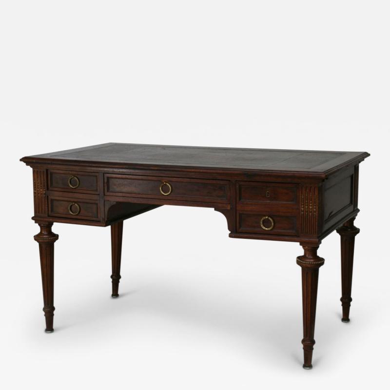 French Louis XVI Style Mahogany and Leather Top Desk
