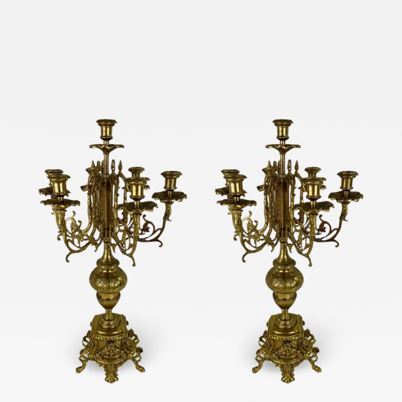 French Louis XVI Style Ormolu Bronze 7 Arms Candelabra a Pair