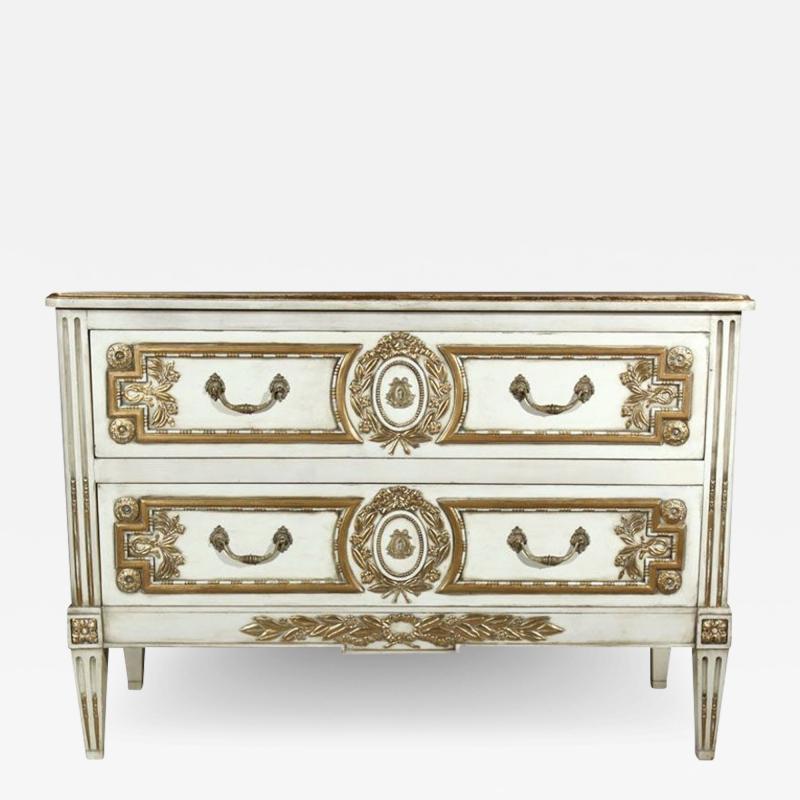 French Louis XVI Style Painted Commode Stamped Jansen