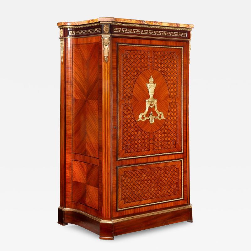 French Louis XVI Style Parquetry Bronze Antique Armoire Wardrobe ca 1880
