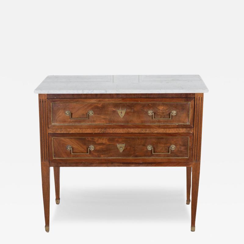 French Louis XVI Style Sauteuse Chest of Drawers in Walnut with Marble Top