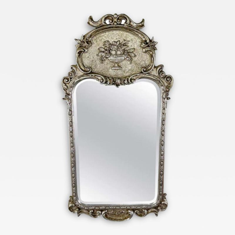 French Louis XVI Style Silver Trumeau Wall or Mantel Mirror
